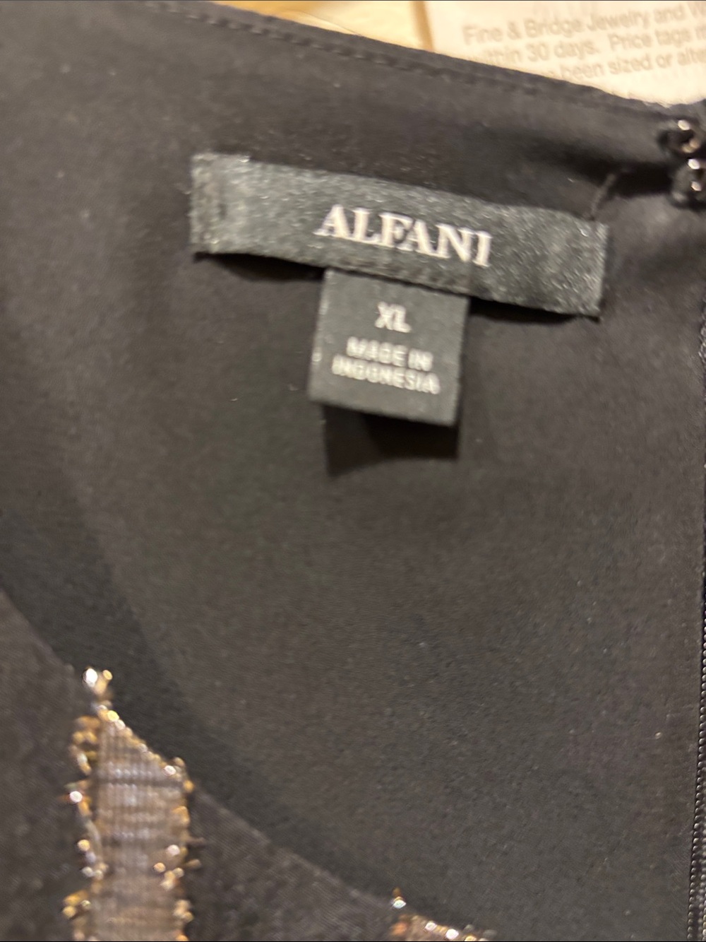 Alfani Black Top with Metallic Gold & Silver Stripes - Picture 2 of 4